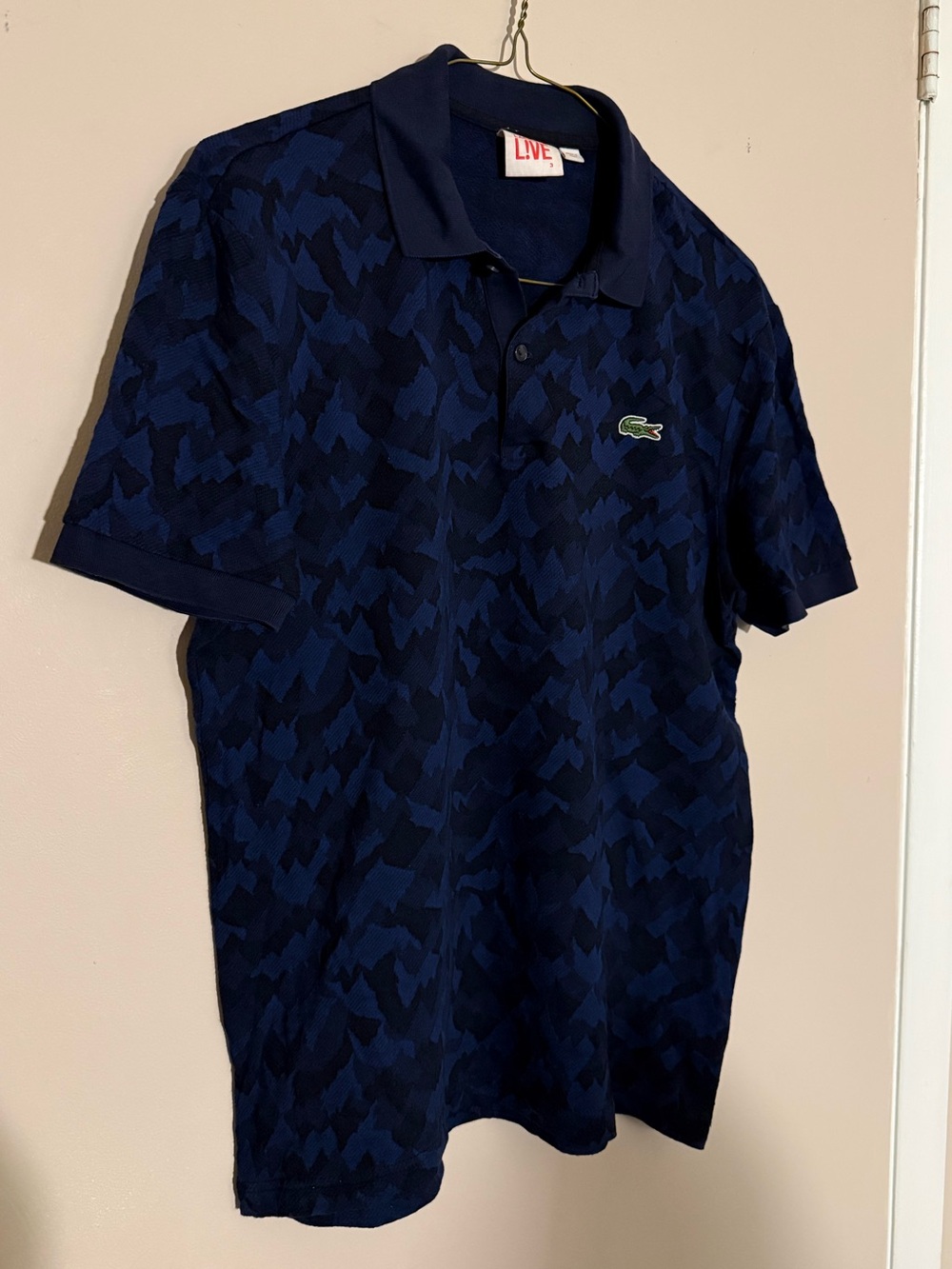 Lacoste Men's Blue & Black Pattern Polo